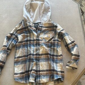 Carhartt Blue and Brown Plaid Hooded Kids Shirt